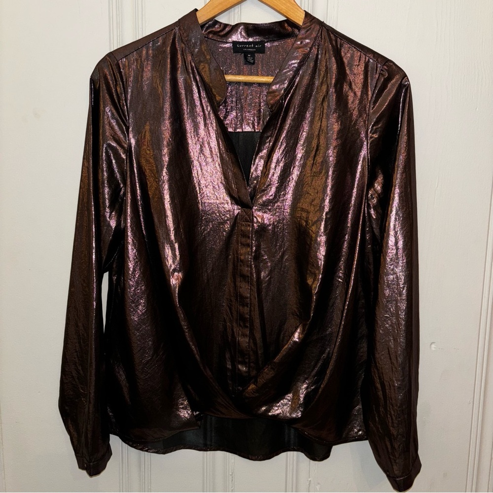 Current Air women’s M copper brown fall Metallic Shimmer long sleeve Blouse
